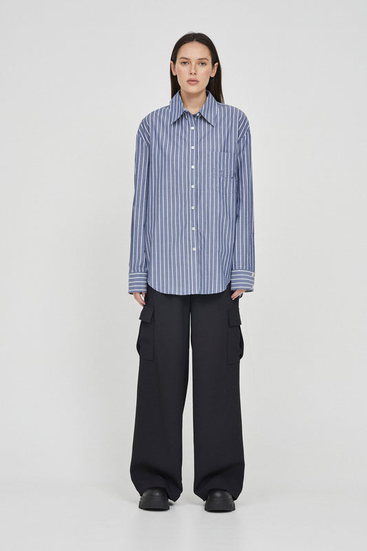 Cotton Poplin Striped Shirt - Blue Stripe