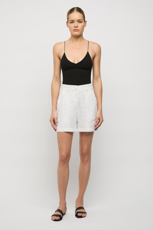 Ana Pinstitch Linen Shorts - White