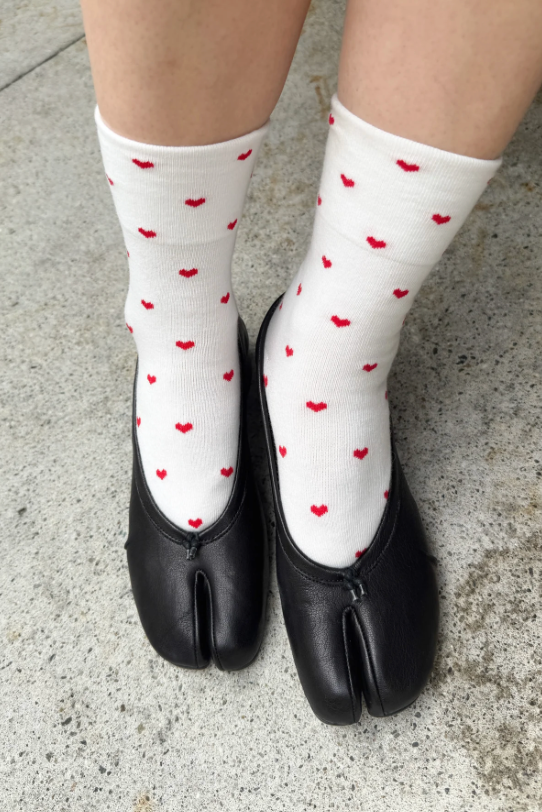 Sneaker Socks - Heart - White and Red