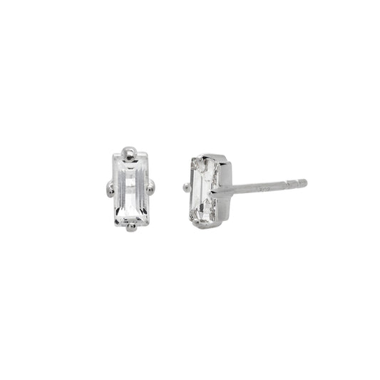 Baguette Studs - White Topaz in Sterling Silver