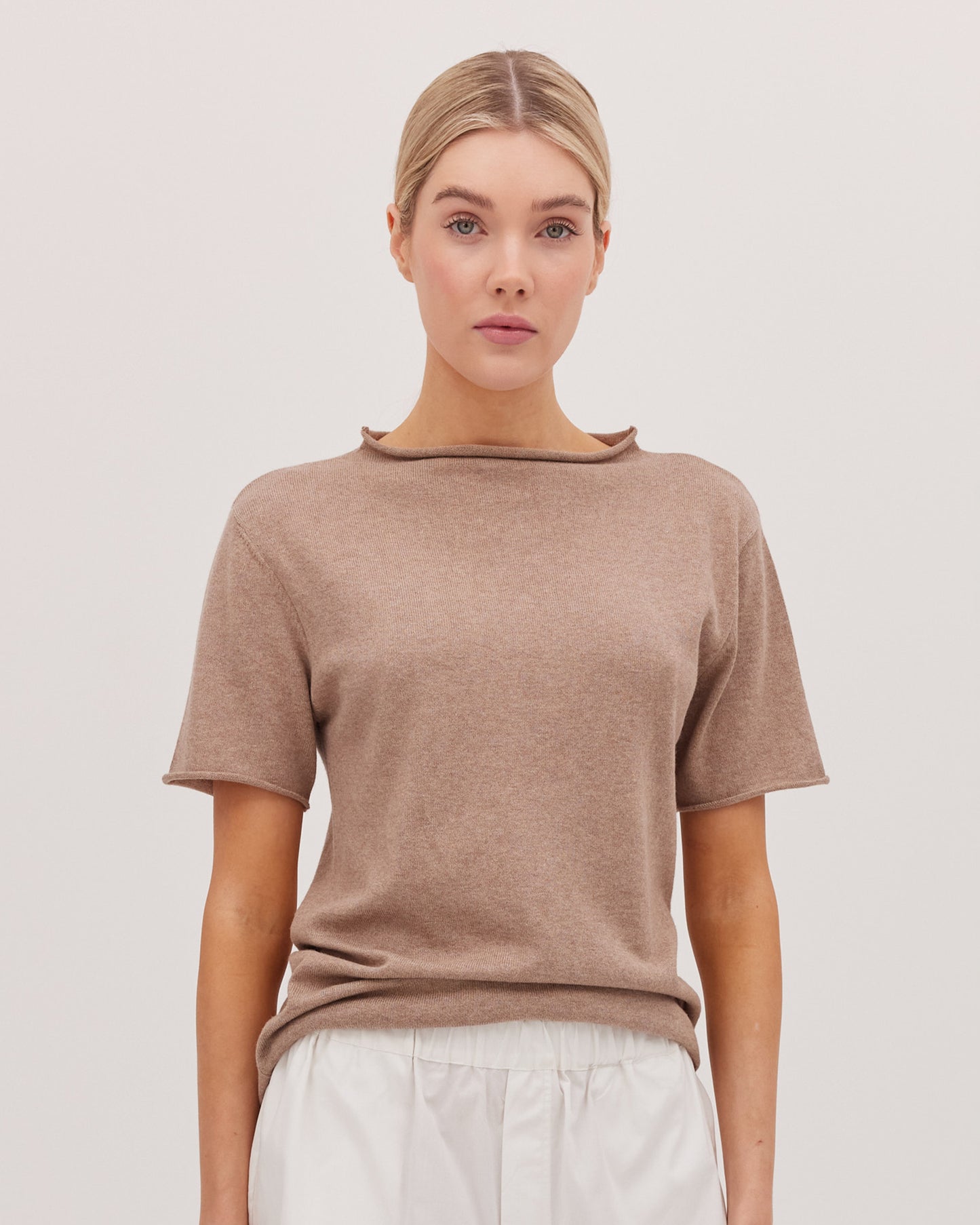 The Funnel Neck Tee - Walnut