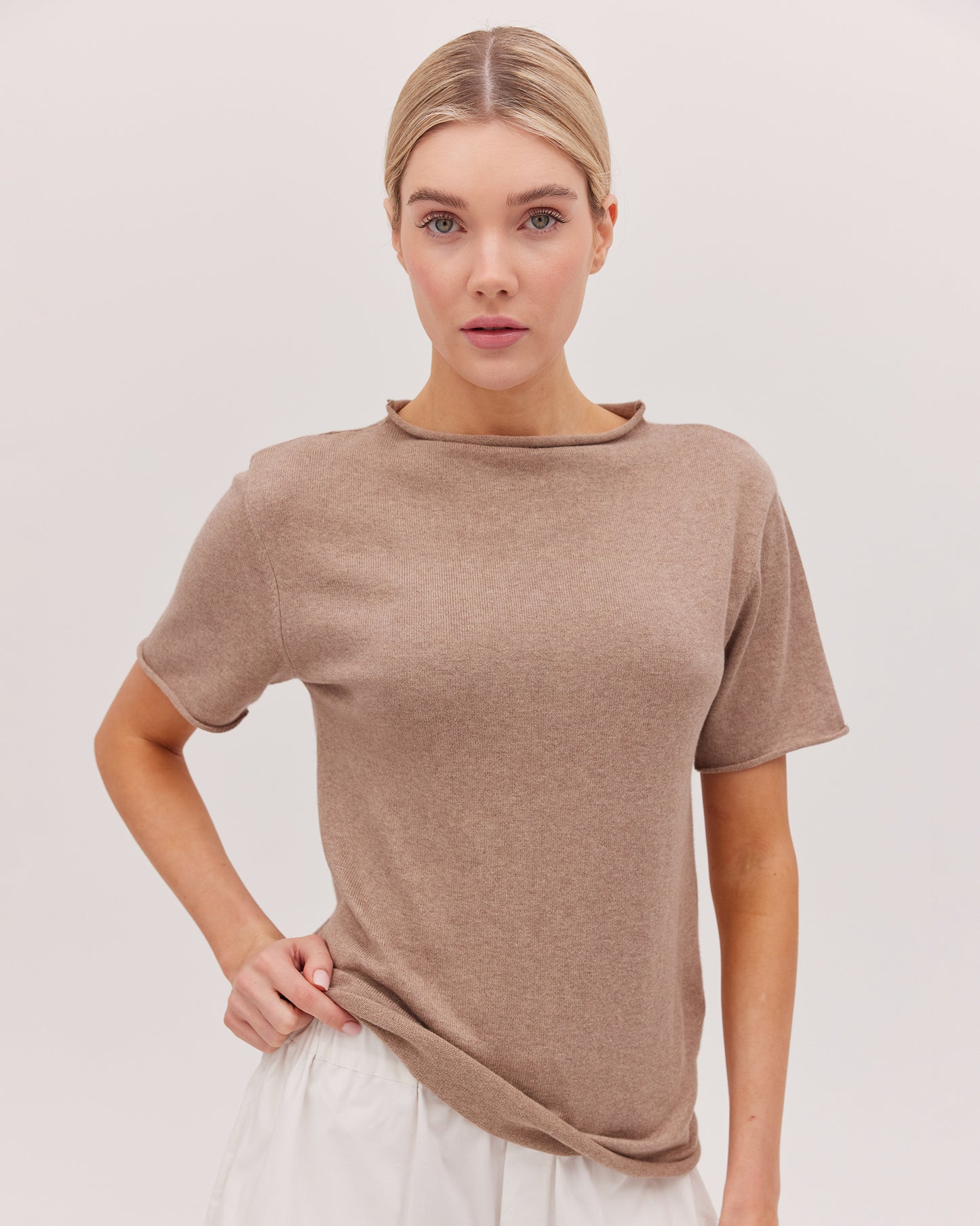 The Funnel Neck Tee - Walnut