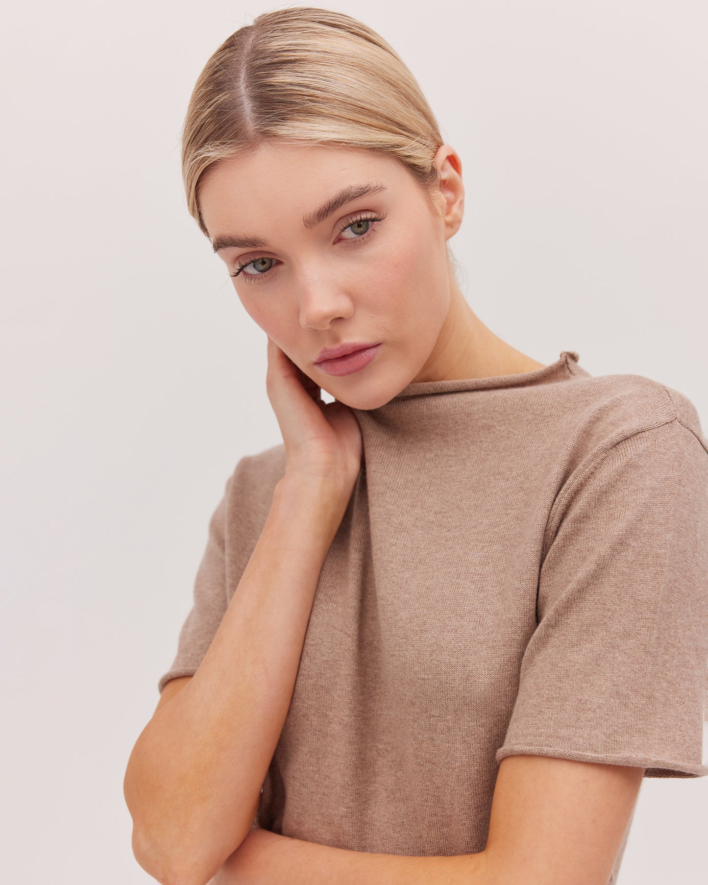 The Funnel Neck Tee - Walnut