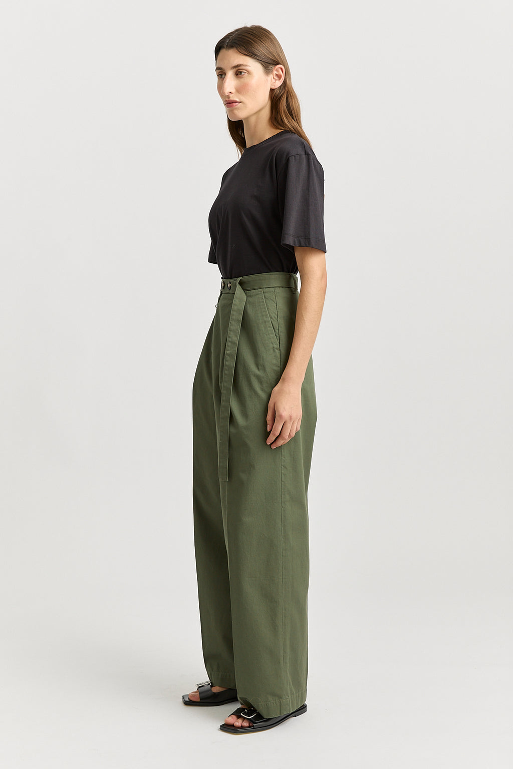 Belted Cotton Pant - Olive