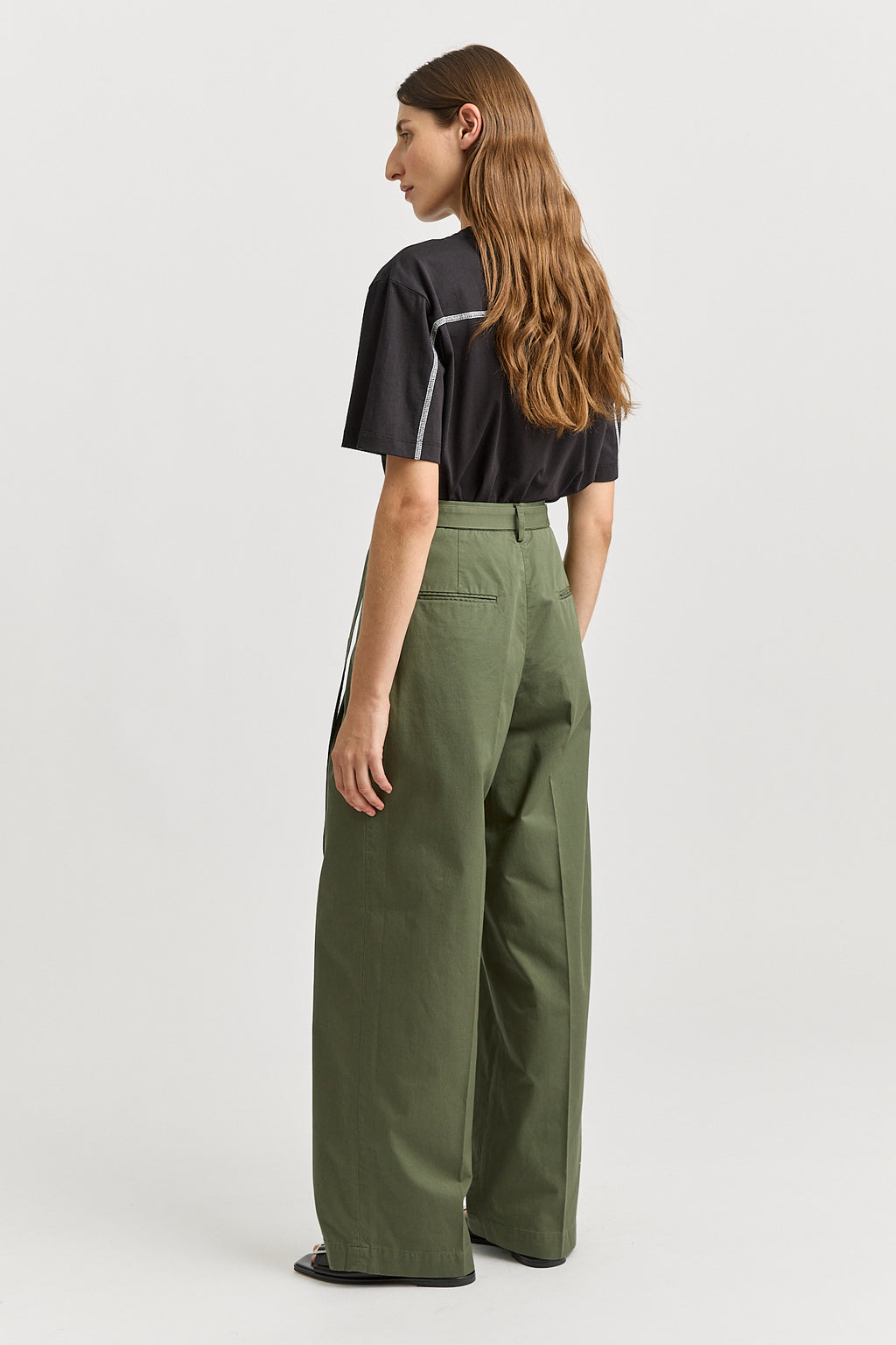 Belted Cotton Pant - Olive