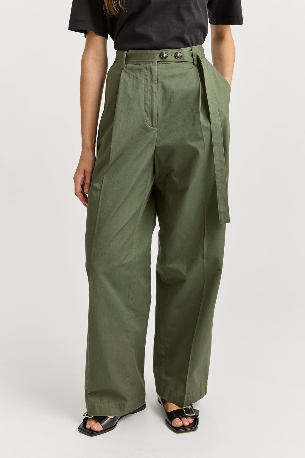 Belted Cotton Pant - Olive