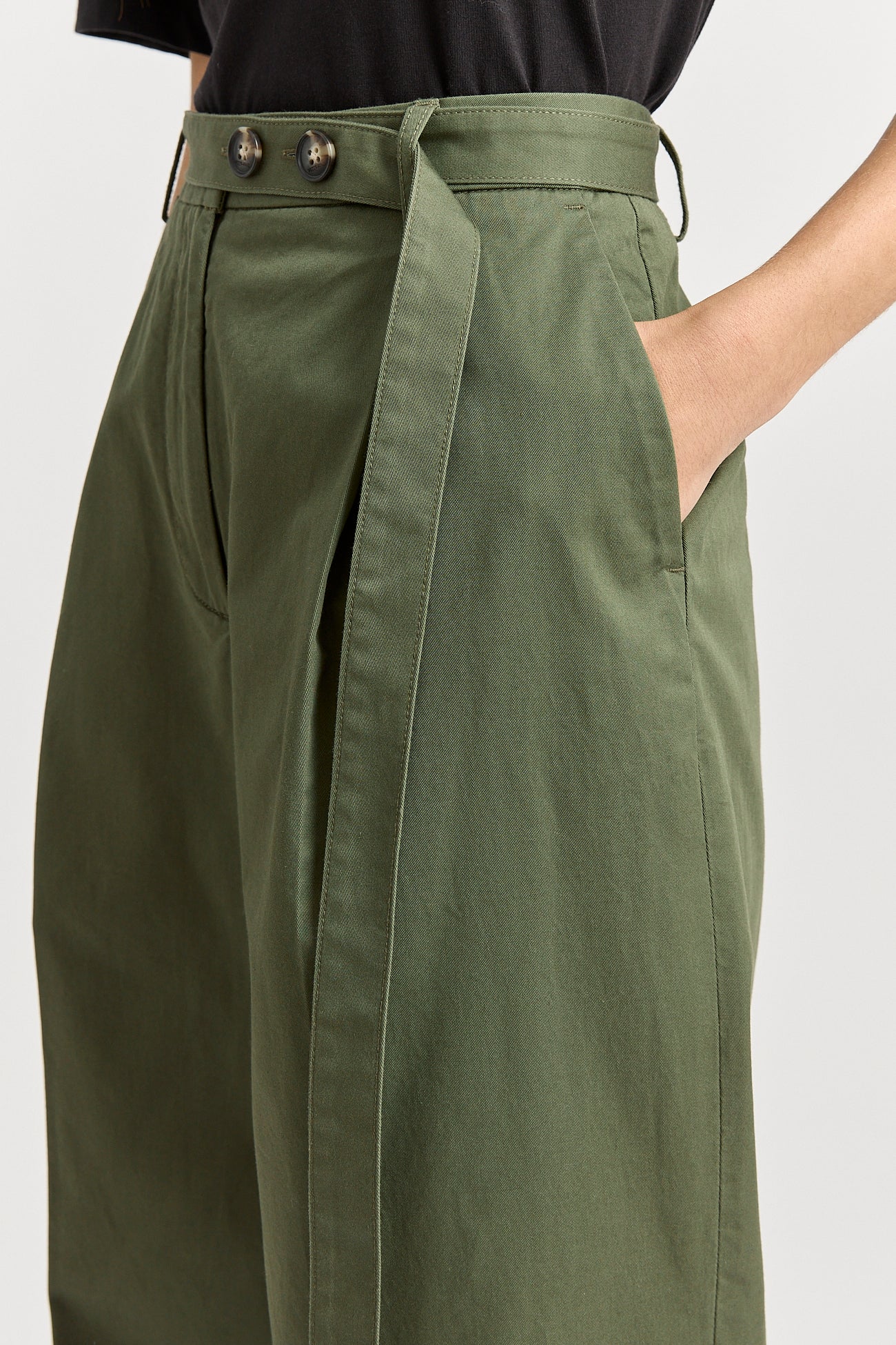 Belted Cotton Pant - Olive