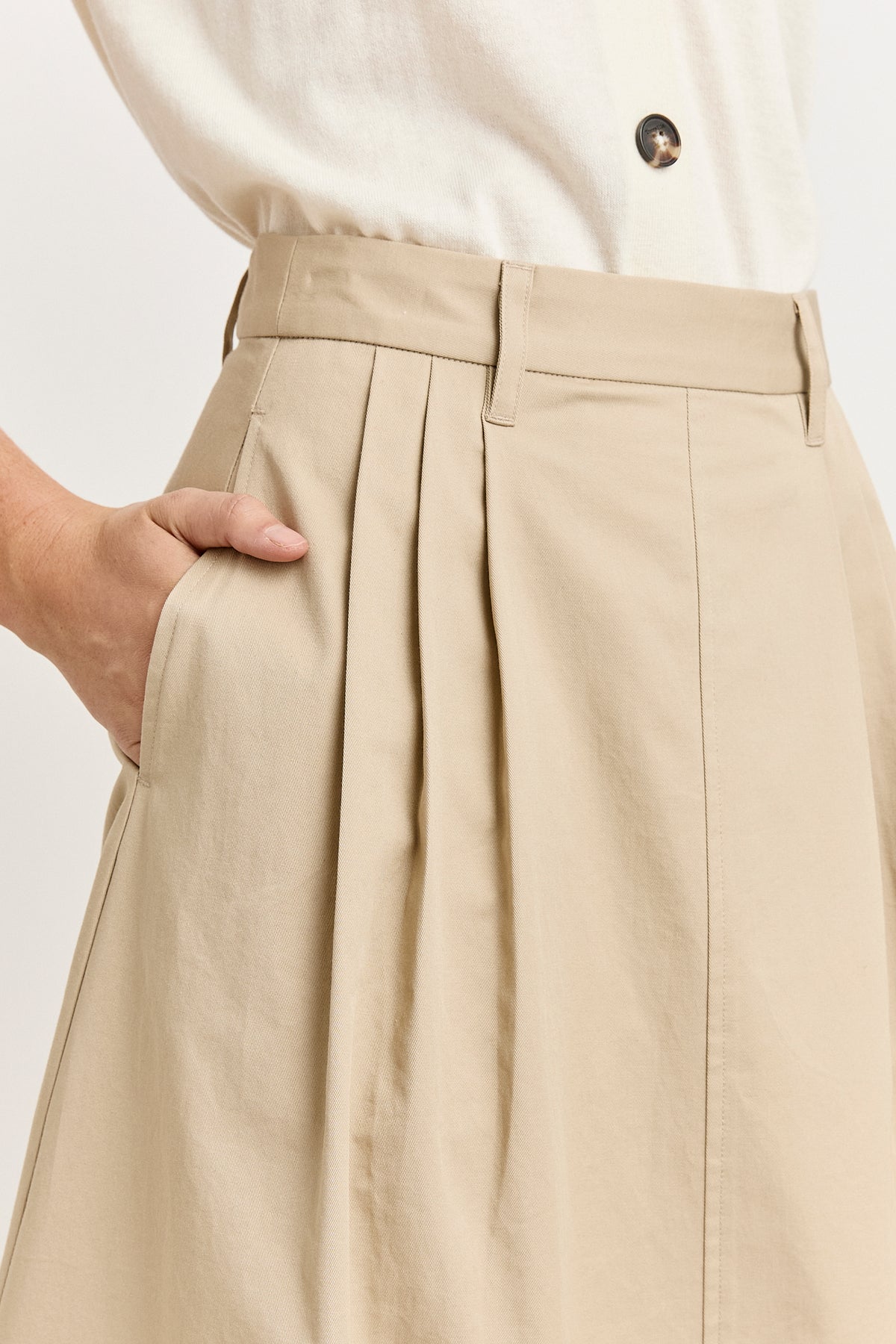 Pleat Detail Midi Skirt - Beige
