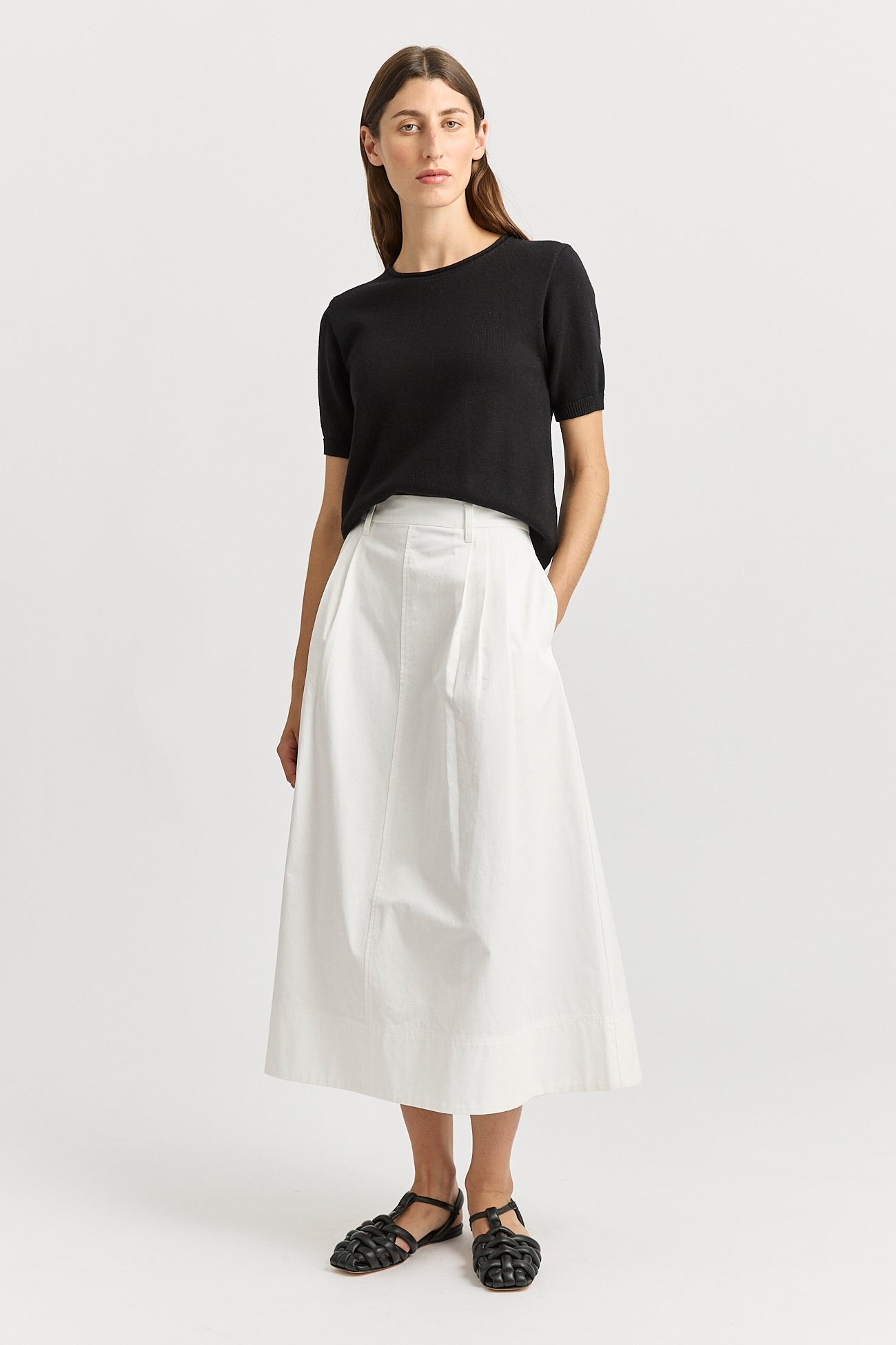 Pleat Detail Midi Skirt - White