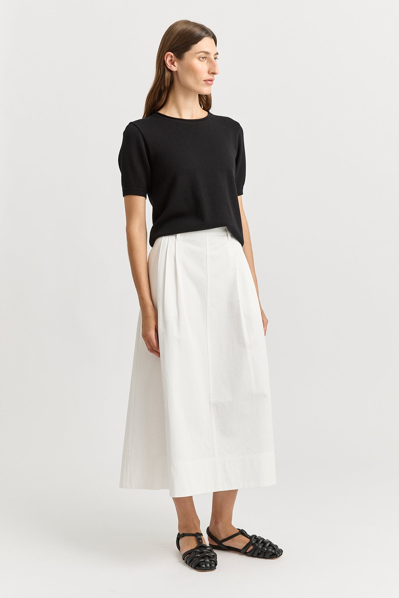 Pleat Detail Midi Skirt - White