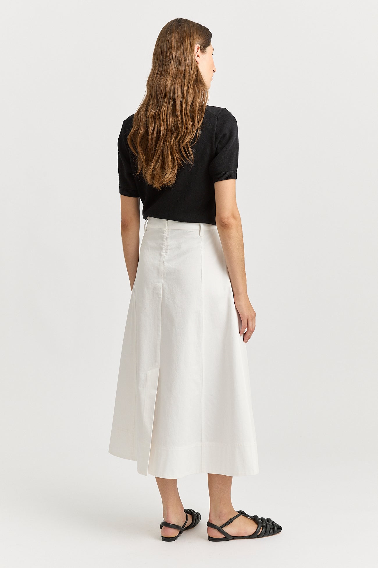 Pleat Detail Midi Skirt - White