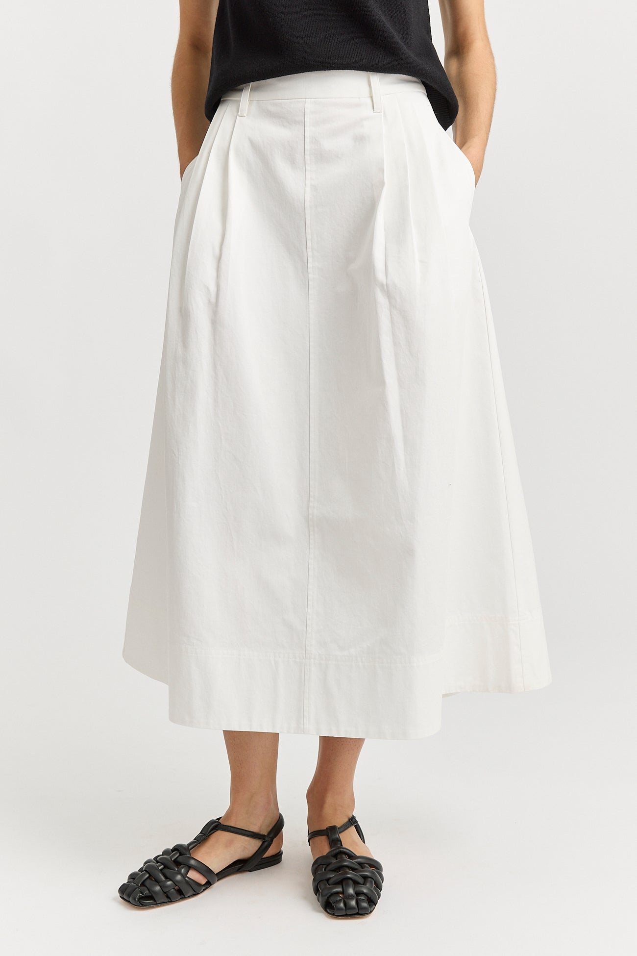 Pleat Detail Midi Skirt - White