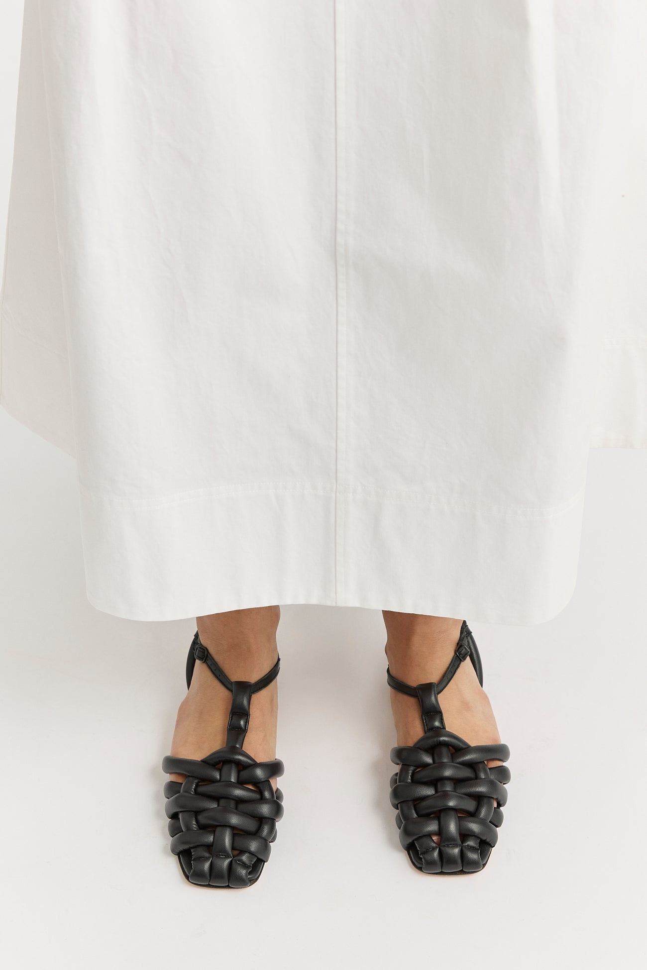 Pleat Detail Midi Skirt - White