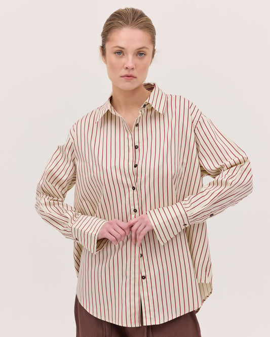 The Spilt Back Shirt - Mahogany Stripe