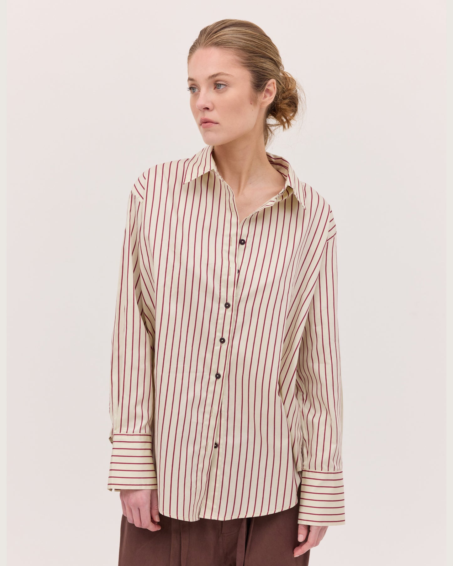 The Spilt Back Shirt - Mahogany Stripe