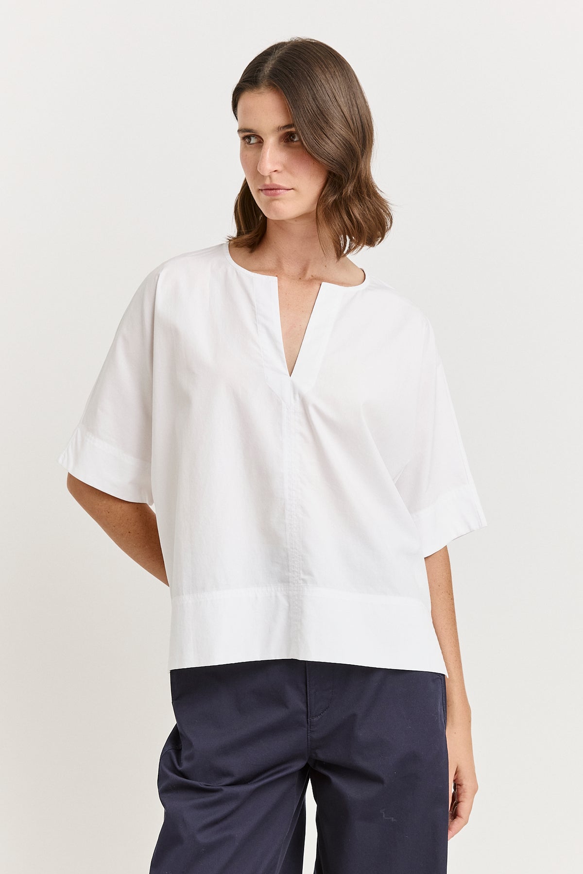 Poplin Split Neck Top - White