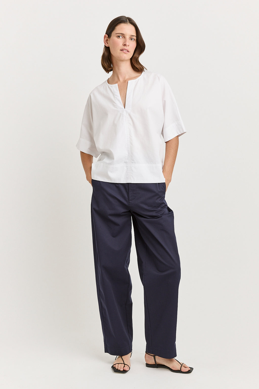 Poplin Split Neck Top - White