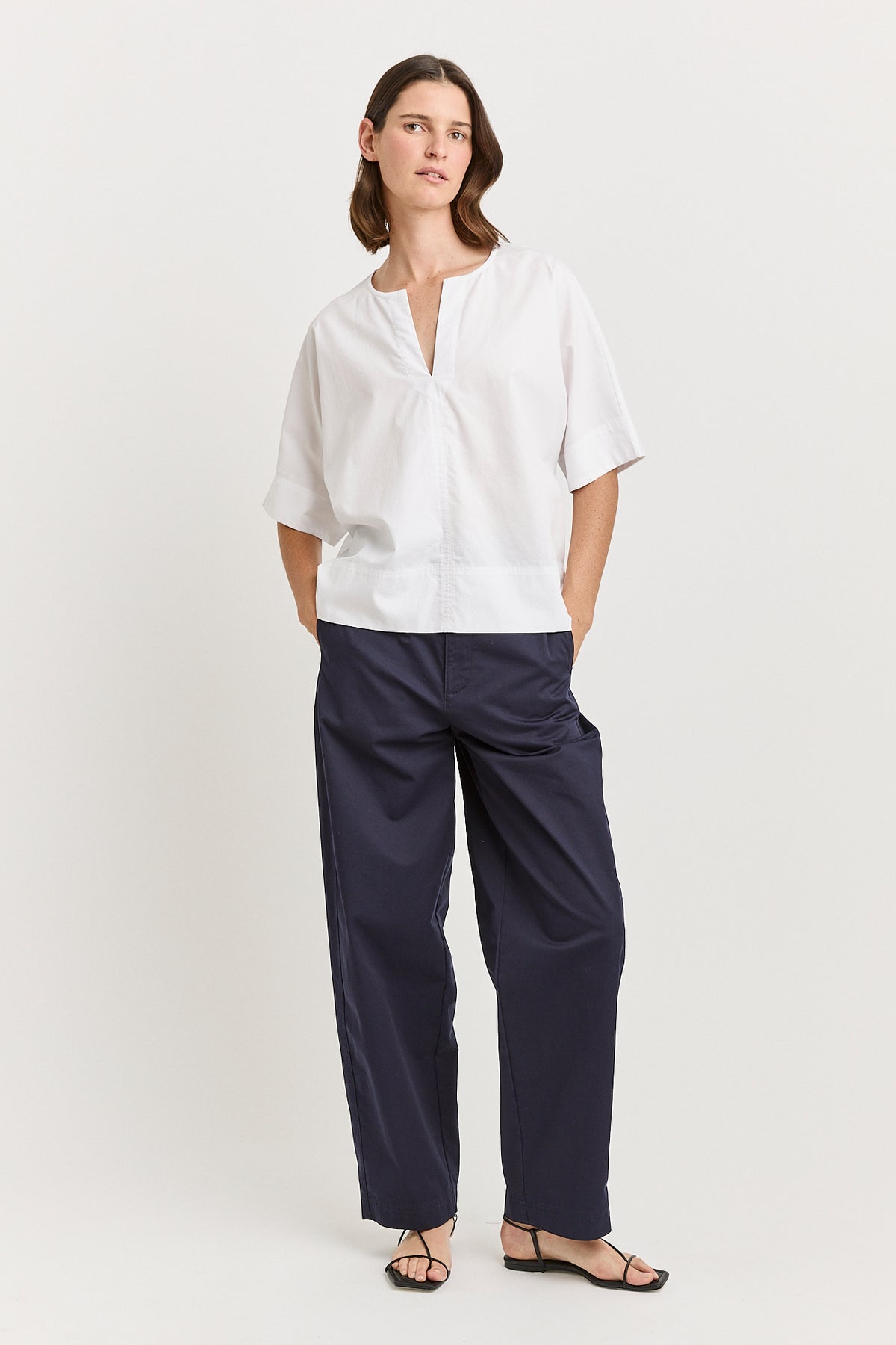 Poplin Split Neck Top - White