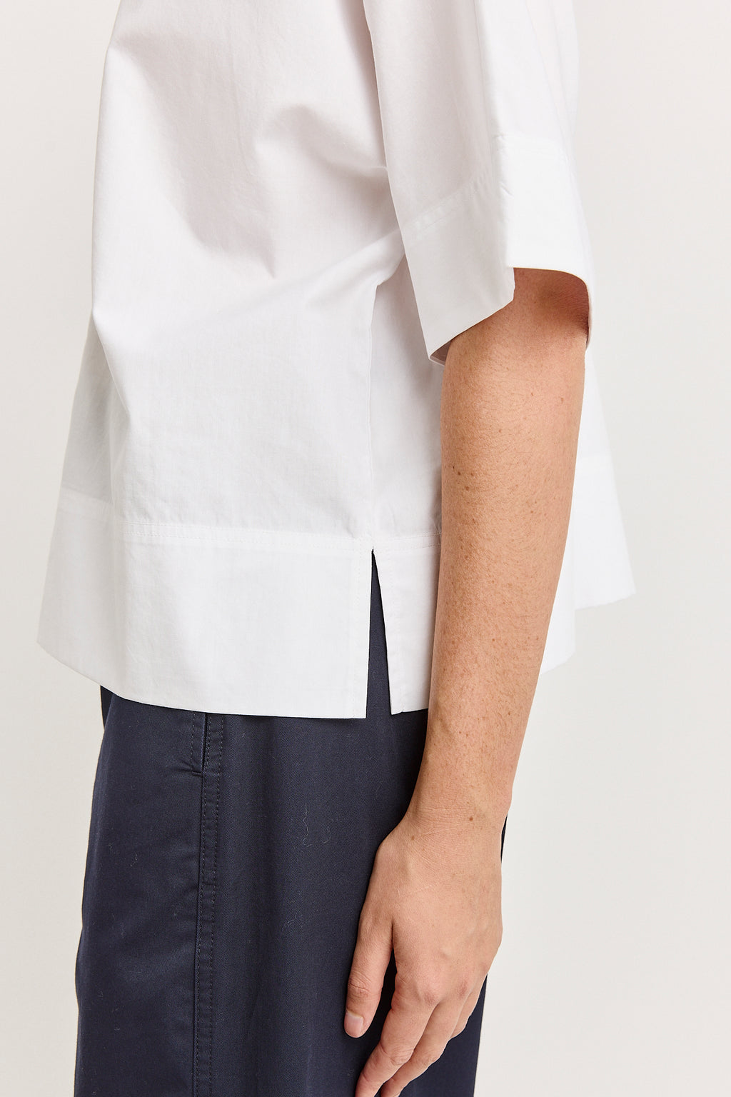 Poplin Split Neck Top - White