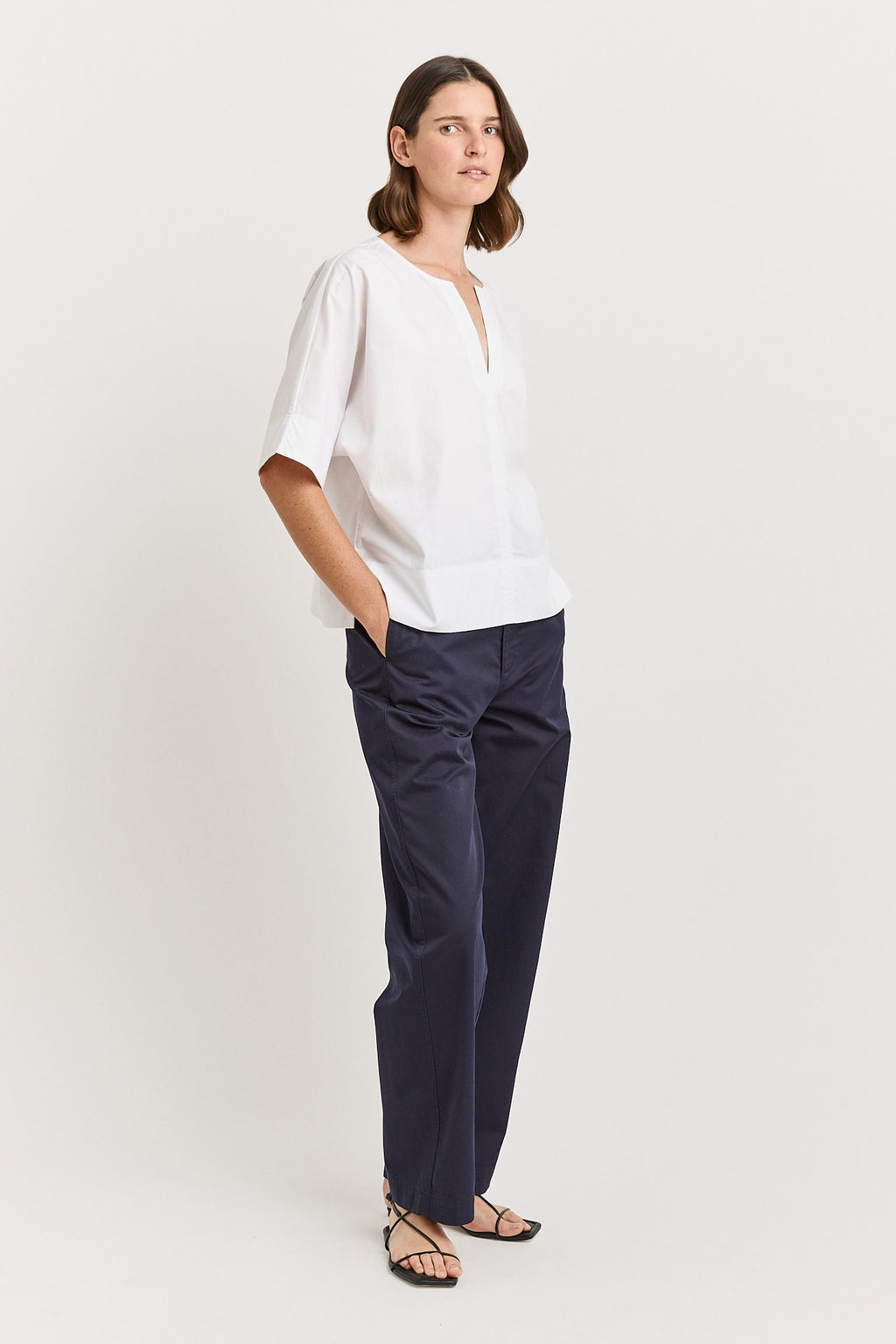 Poplin Split Neck Top - White