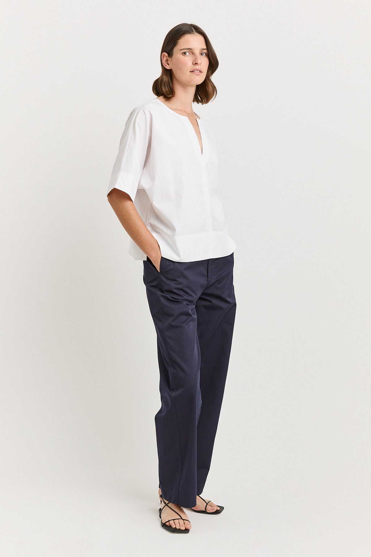 Poplin Split Neck Top - White