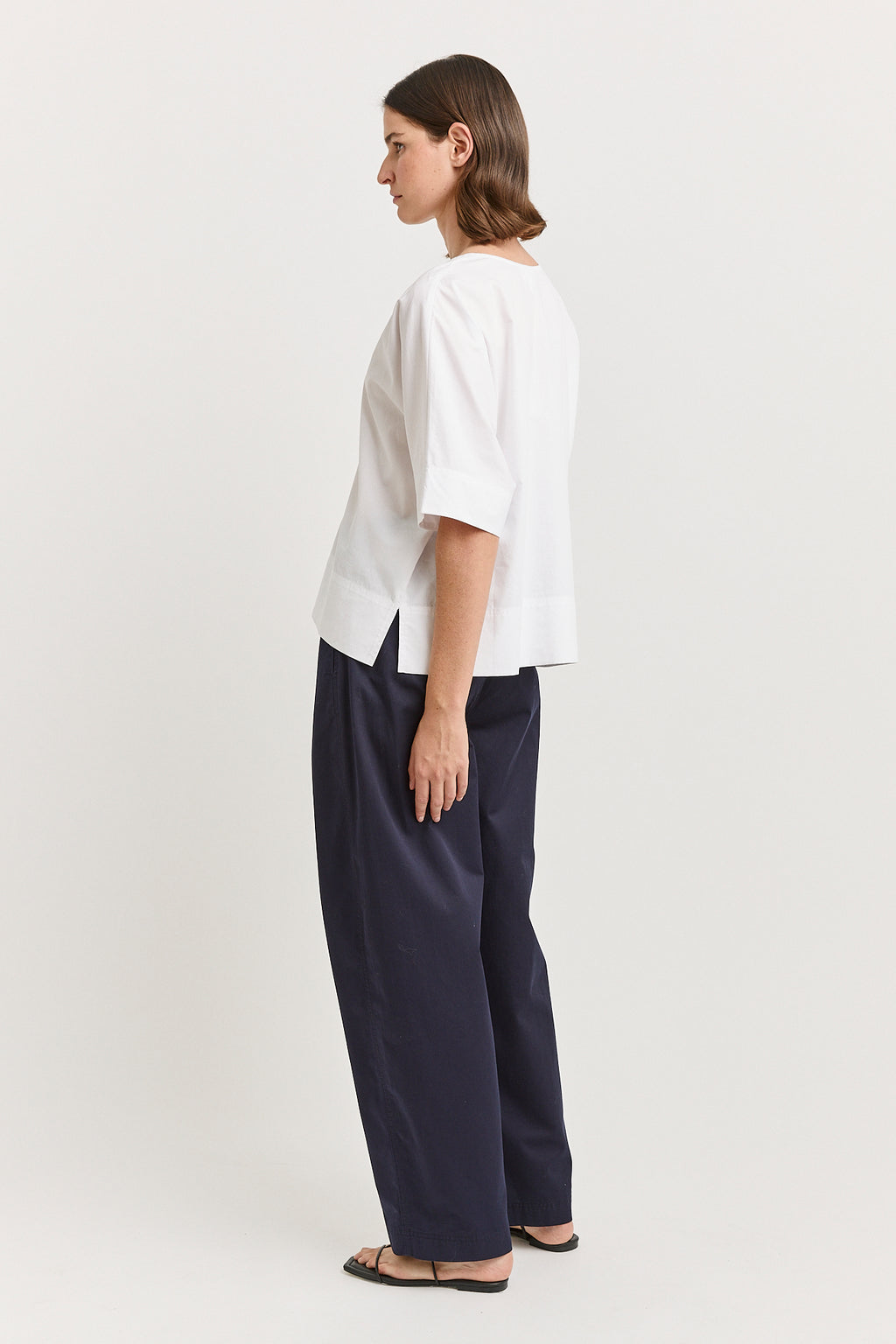 Poplin Split Neck Top - White