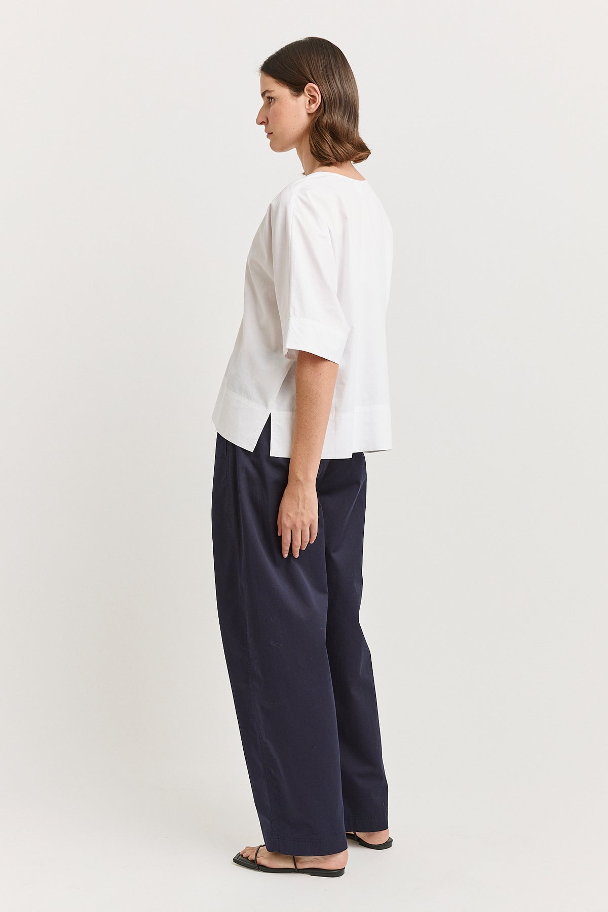 Poplin Split Neck Top - White