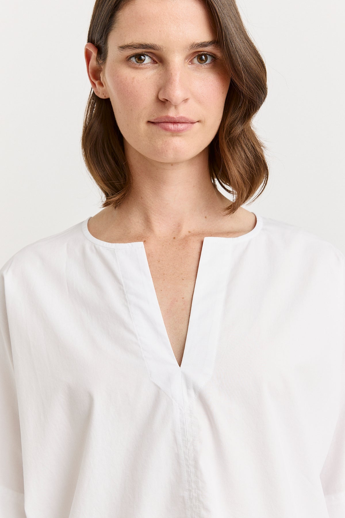 Poplin Split Neck Top - White