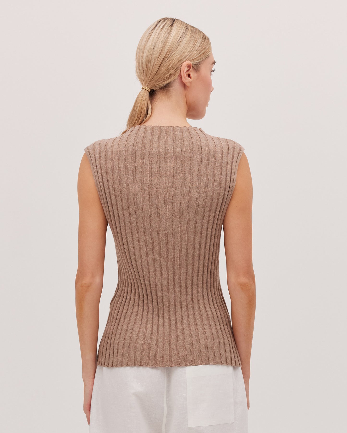 The Ribbed Funnel Neck Tank - Walnut