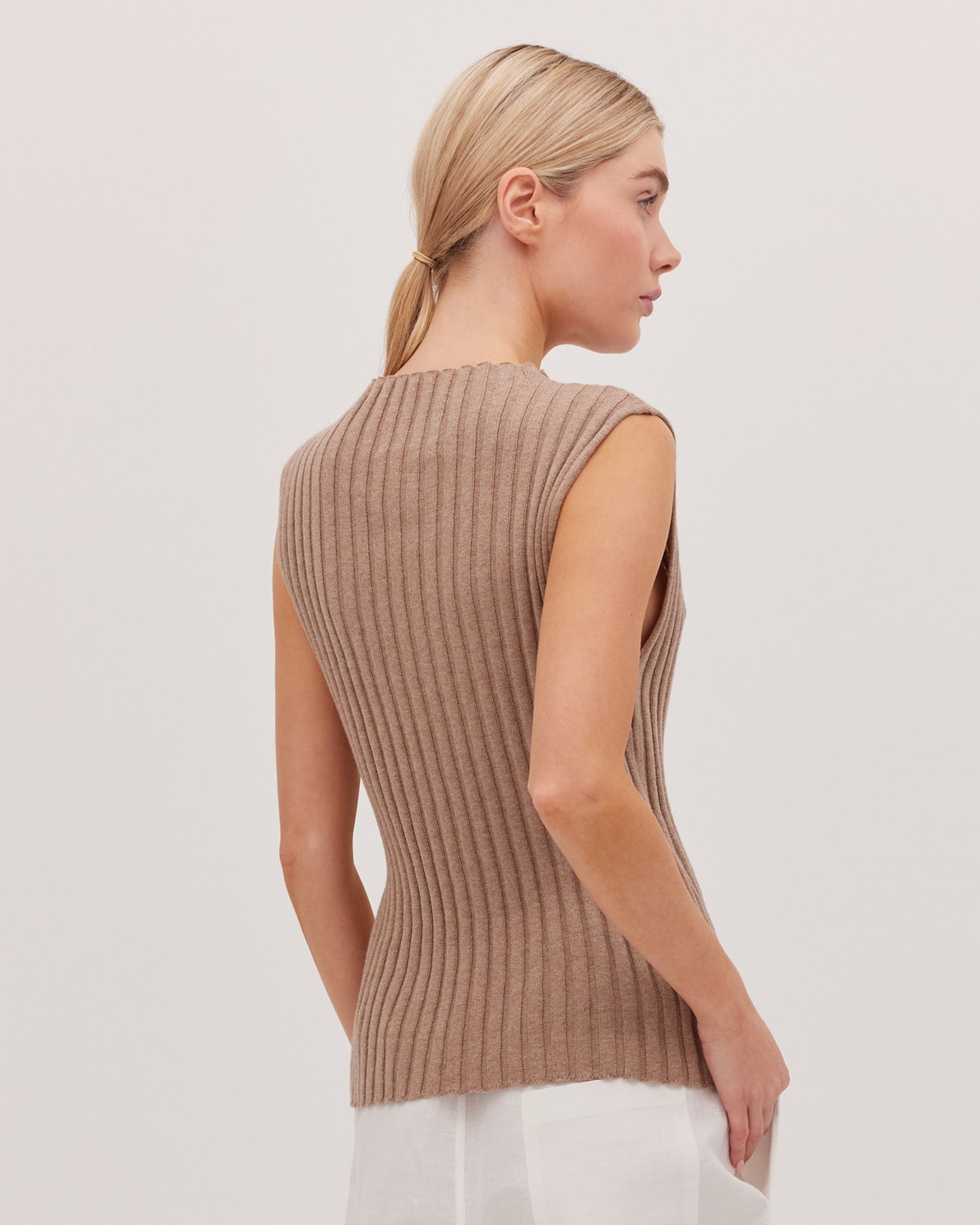 The Ribbed Funnel Neck Tank - Walnut