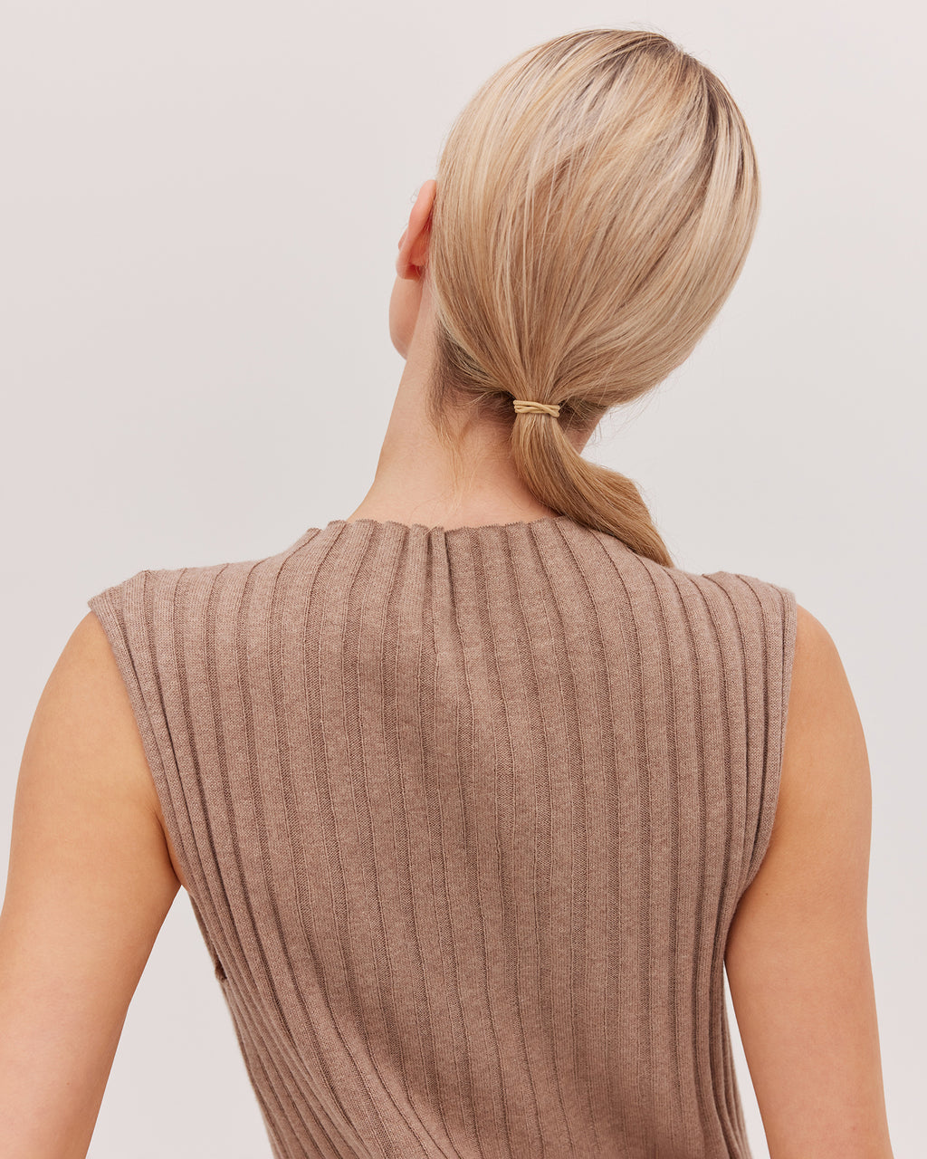 The Ribbed Funnel Neck Tank - Walnut