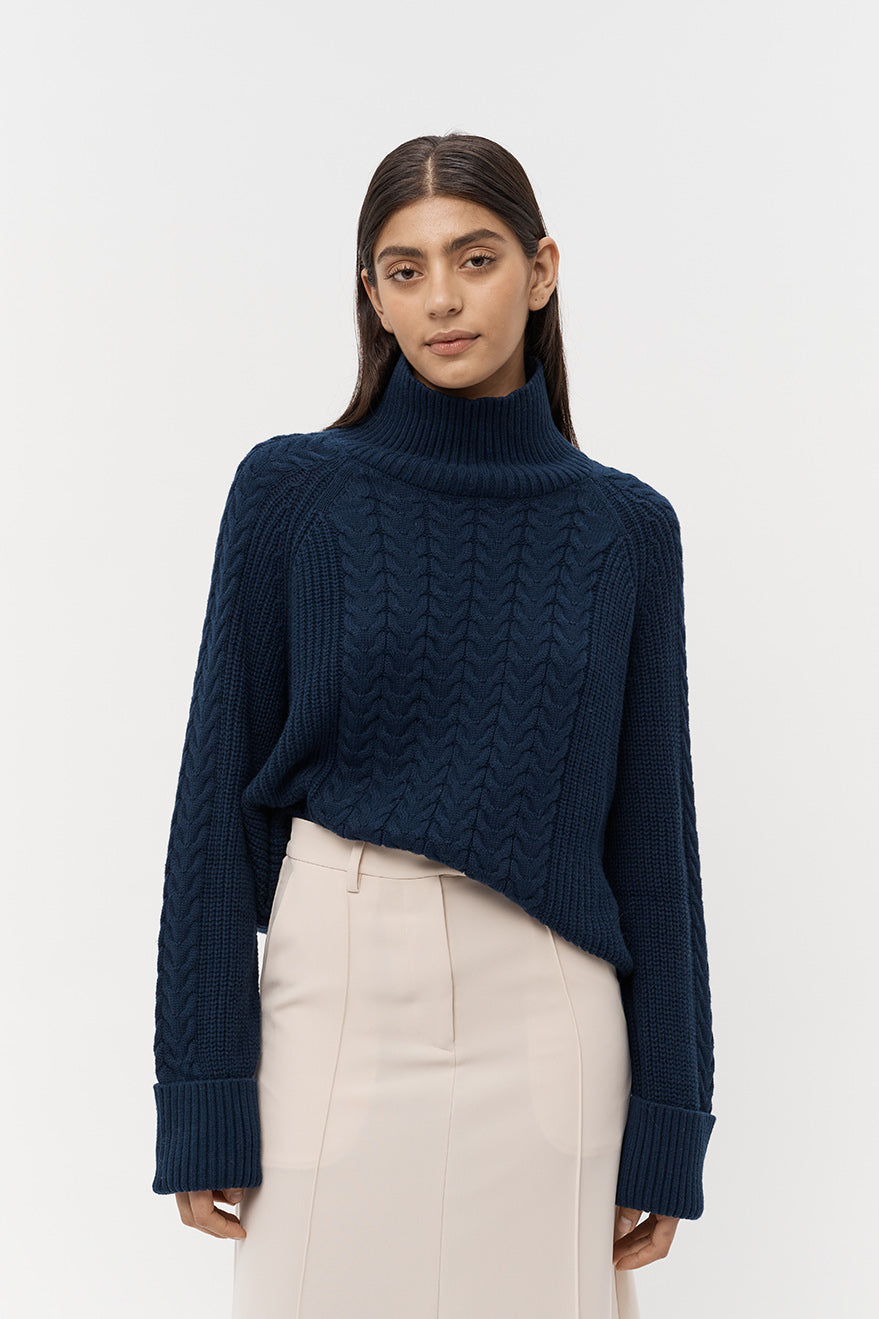 Austin Cable Knit Jumper - Dark Navy