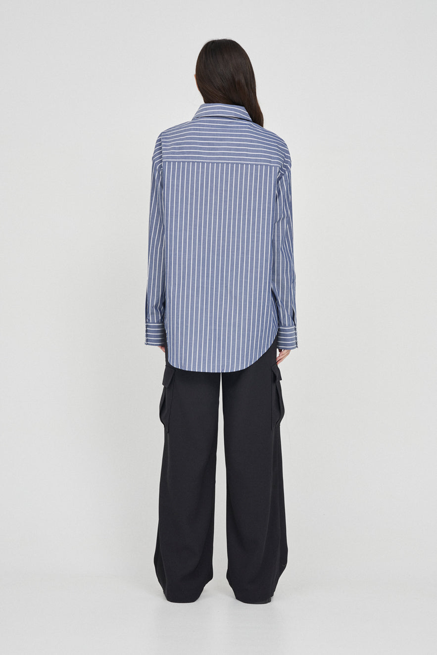 Cotton Poplin Striped Shirt - Blue Stripe
