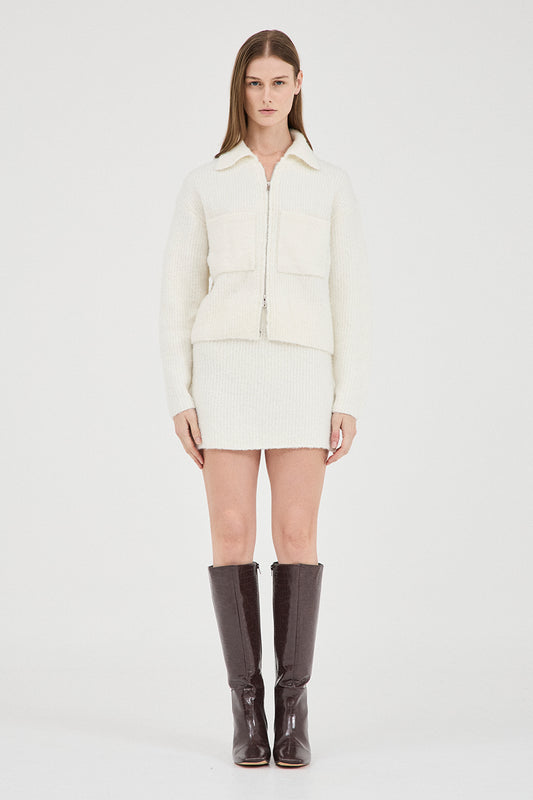 The Boucle Zip Knit - Cream