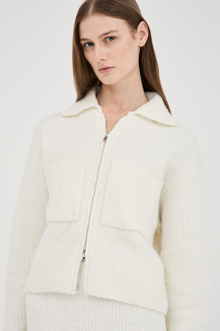 The Boucle Zip Knit - Cream