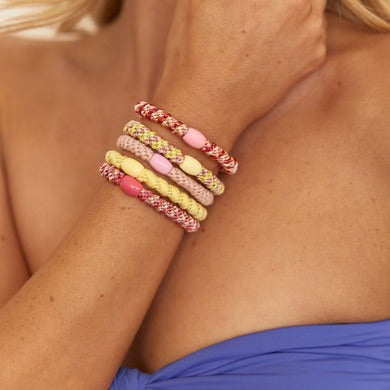 Woven Hair Ties - Pink Yellow