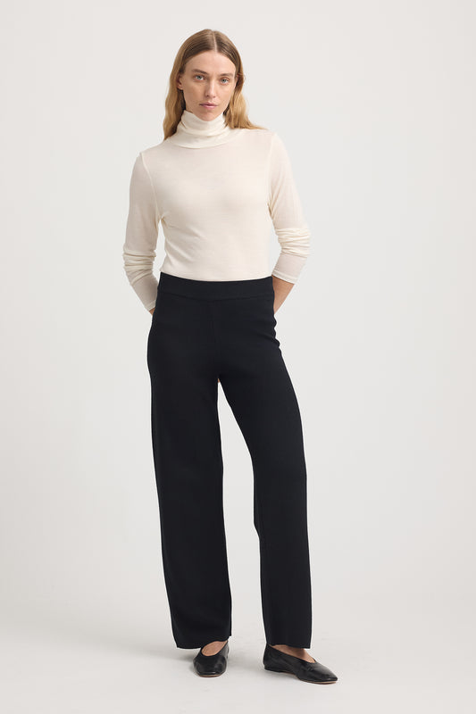 Wide Leg Knit Pant - Black