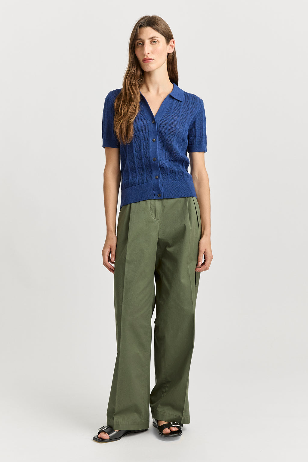 Open Stitch Button Polo - Marine