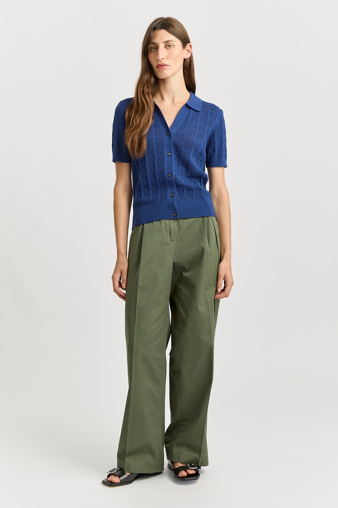 Open Stitch Button Polo - Marine