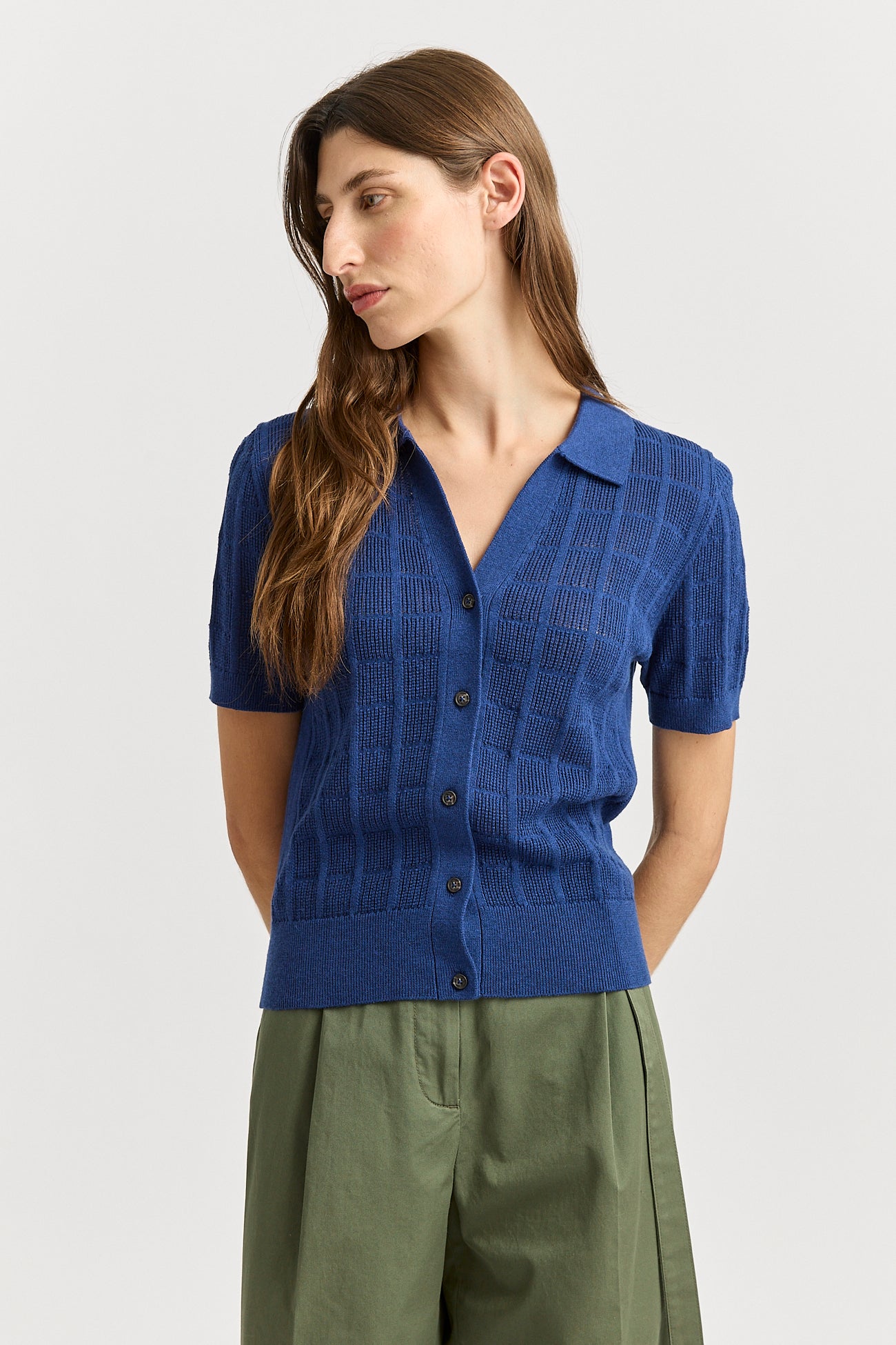 Open Stitch Button Polo - Marine