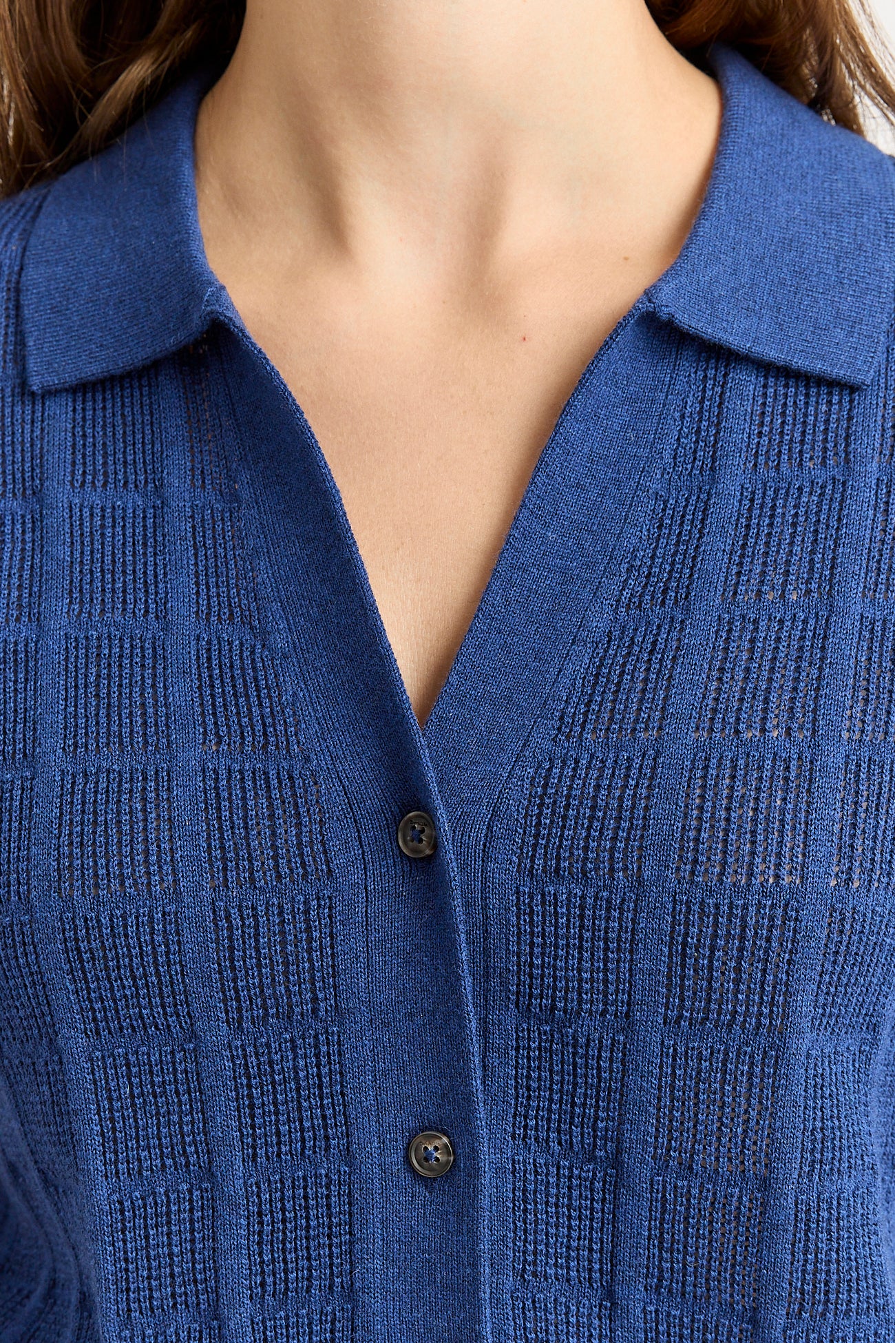 Open Stitch Button Polo - Marine