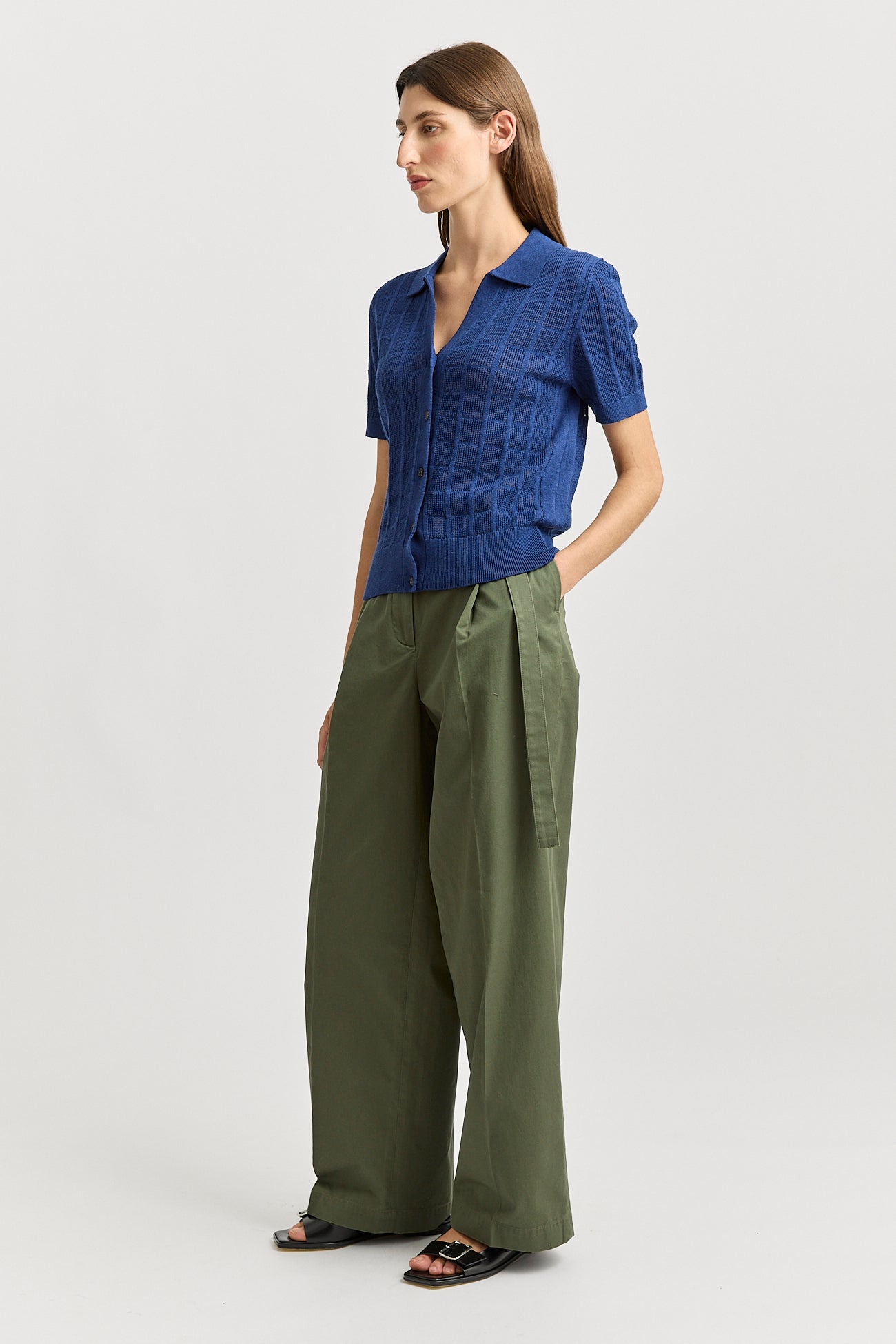 Open Stitch Button Polo - Marine