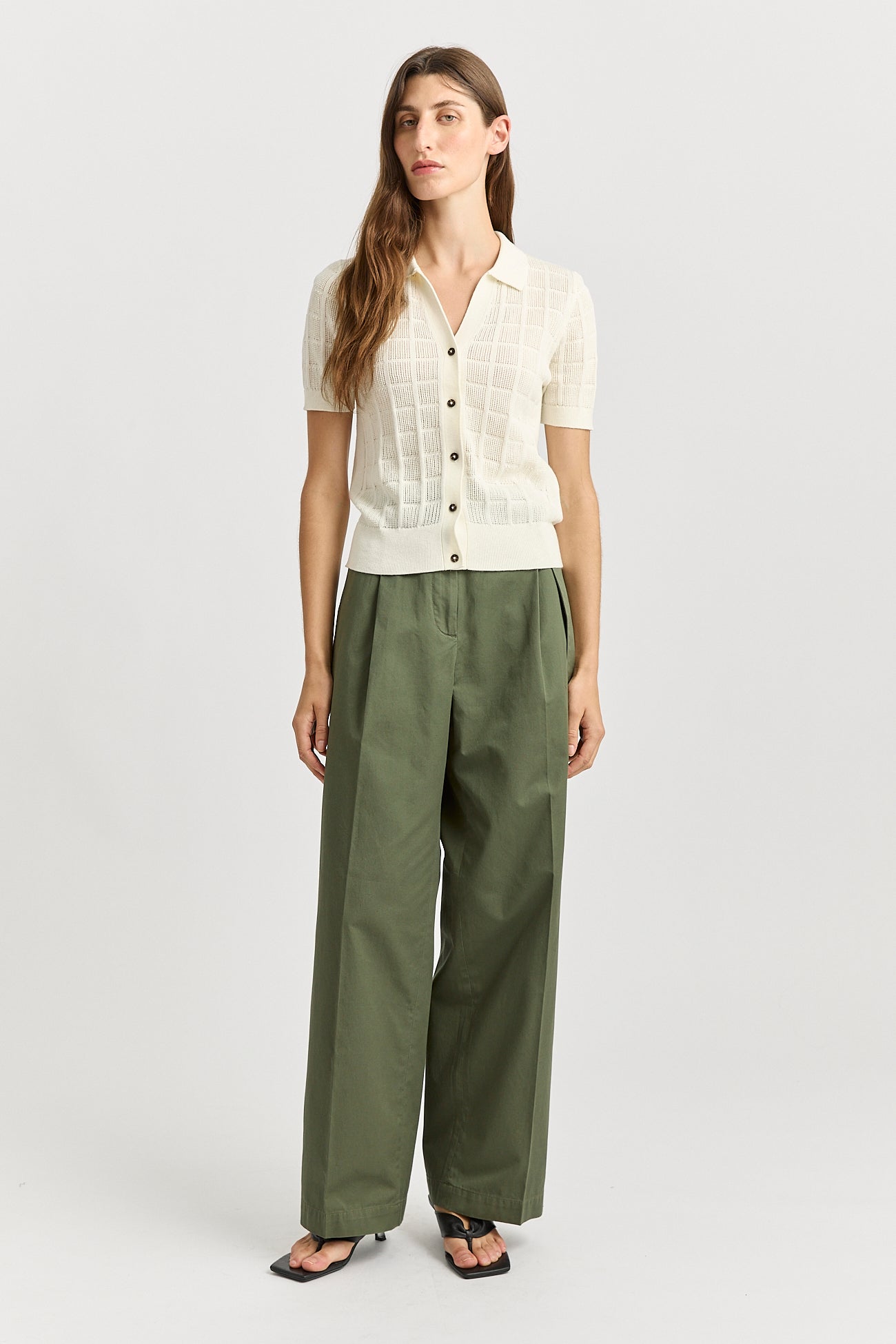 Open Stitch Button Polo - White