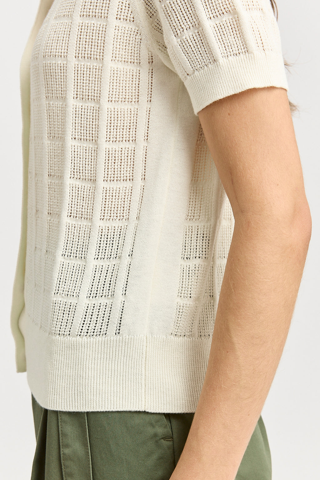 Open Stitch Button Polo - White