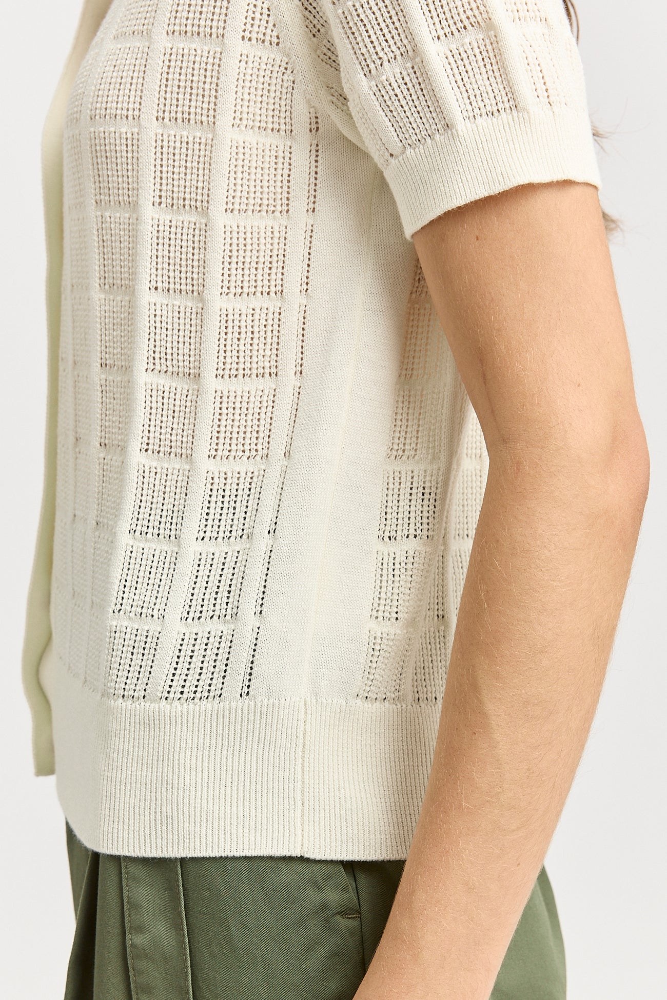 Open Stitch Button Polo - White