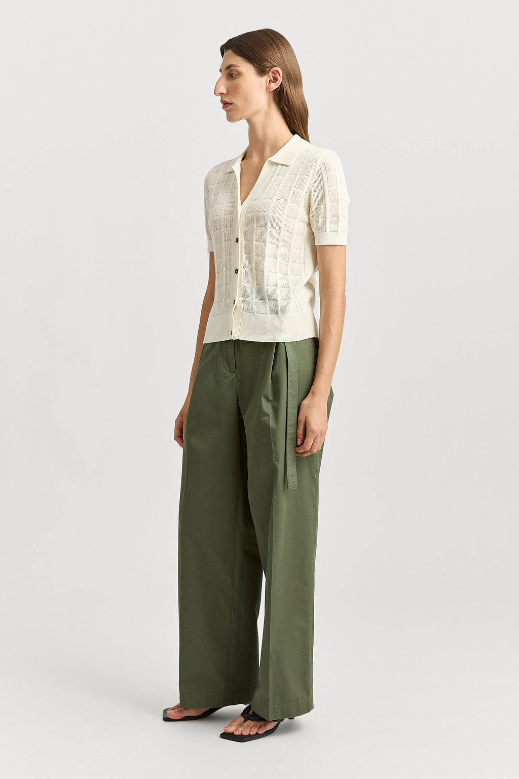 Open Stitch Button Polo - White