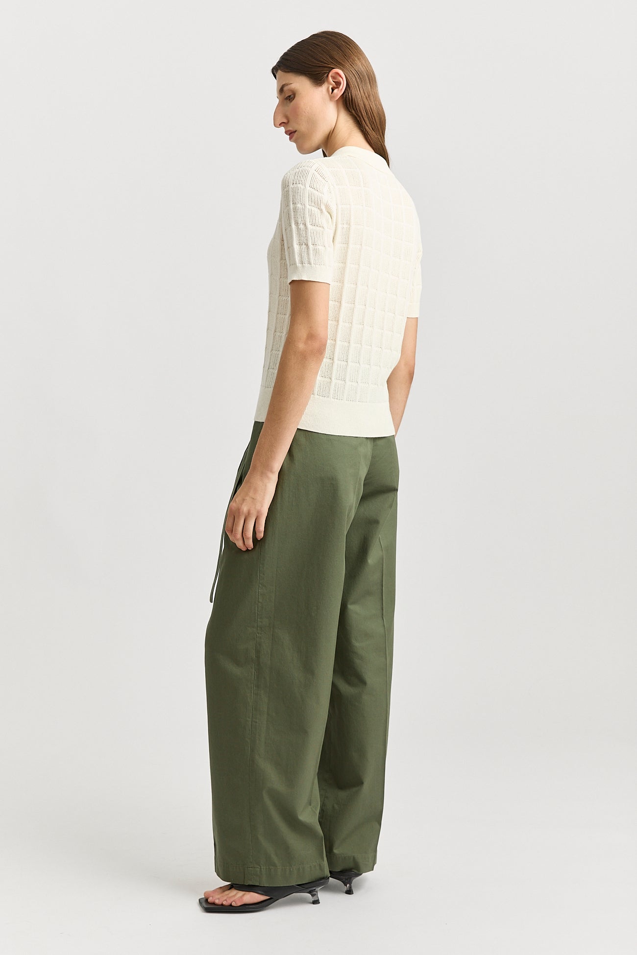 Open Stitch Button Polo - White