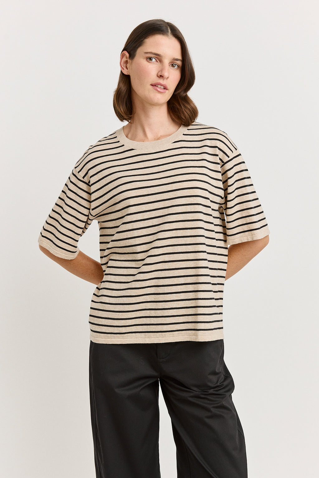 Relaxed Stripe Knit Tee - Jute