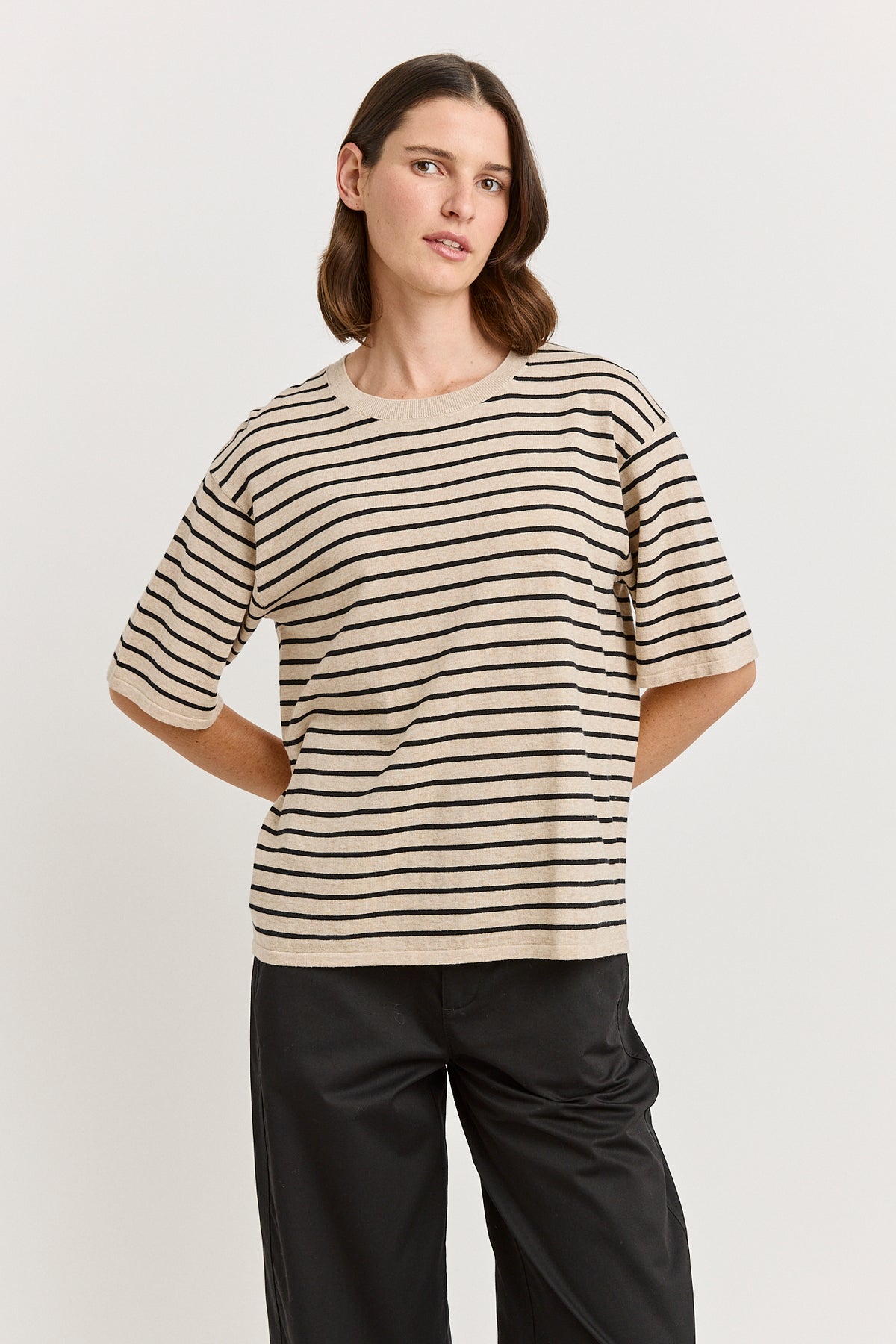 Relaxed Stripe Knit Tee - Jute