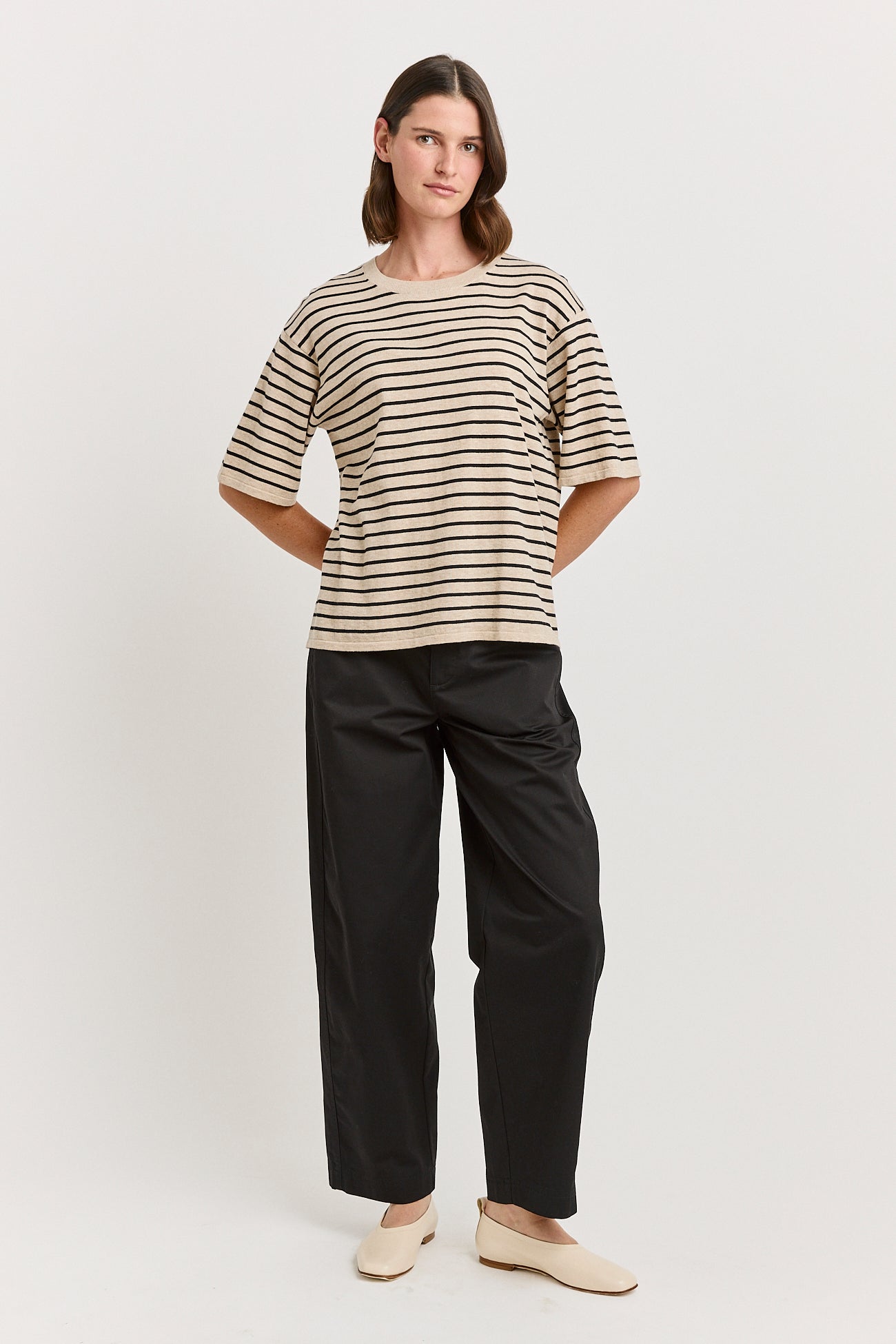 Relaxed Stripe Knit Tee - Jute